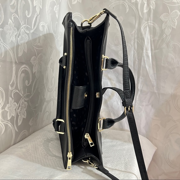 Spring Black Gold Accent Crocodile Satchel Bag - Picture 6 of 12